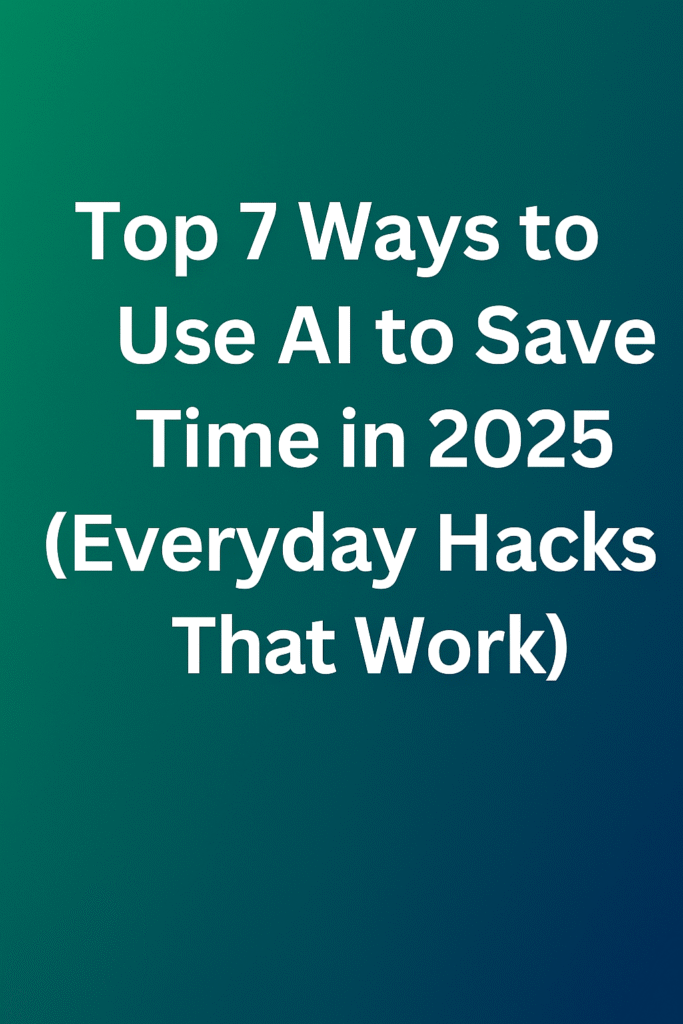 AI to Save Time in 2025 – digital graphic showing everyday AI hacks for productivity and daily life.