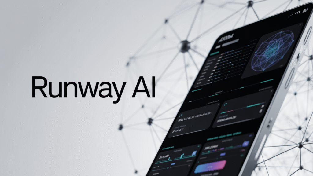 “Behind the scenes of video editing with Runway AI platform showing advanced text-to-video and background removal features.”